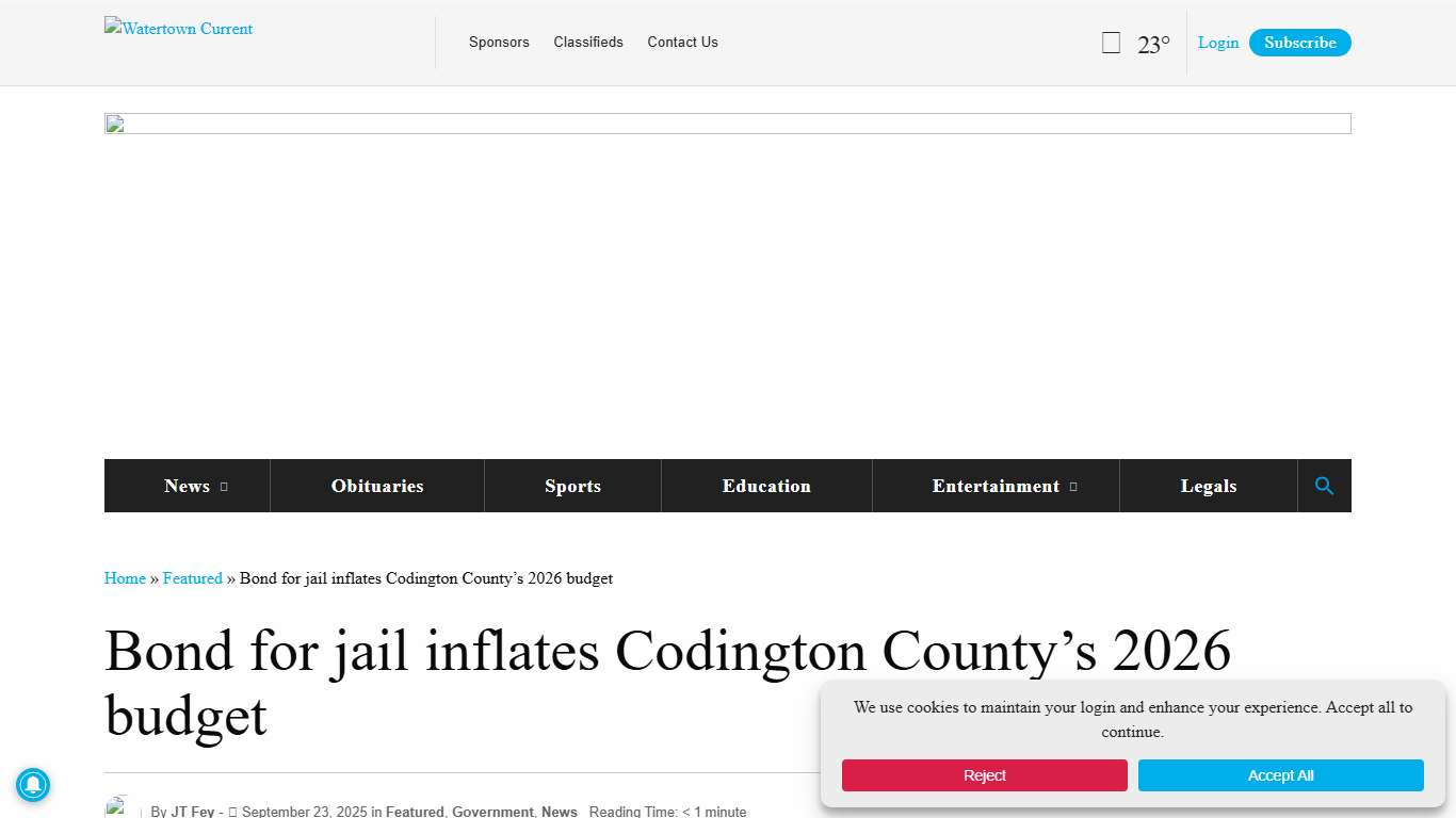 Bond for jail inflates Codington County’s 2026 budget | Watertown Current